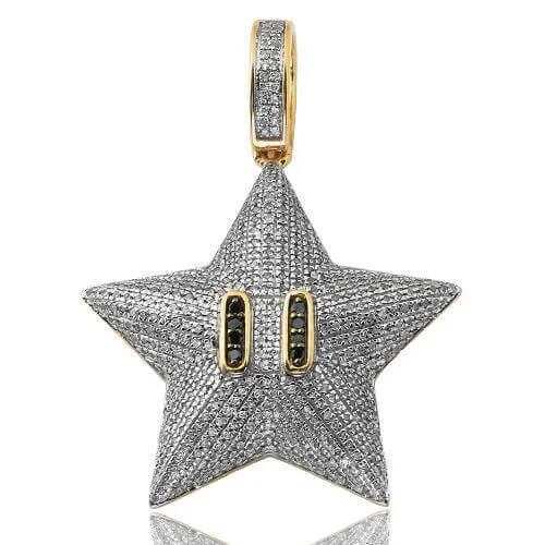 Laser - Cut Woodland Scene Pendant for Nature Enthusiasts10KY 0.80CTW BLACK AND WHITE DIAMOND STAR PENDANT