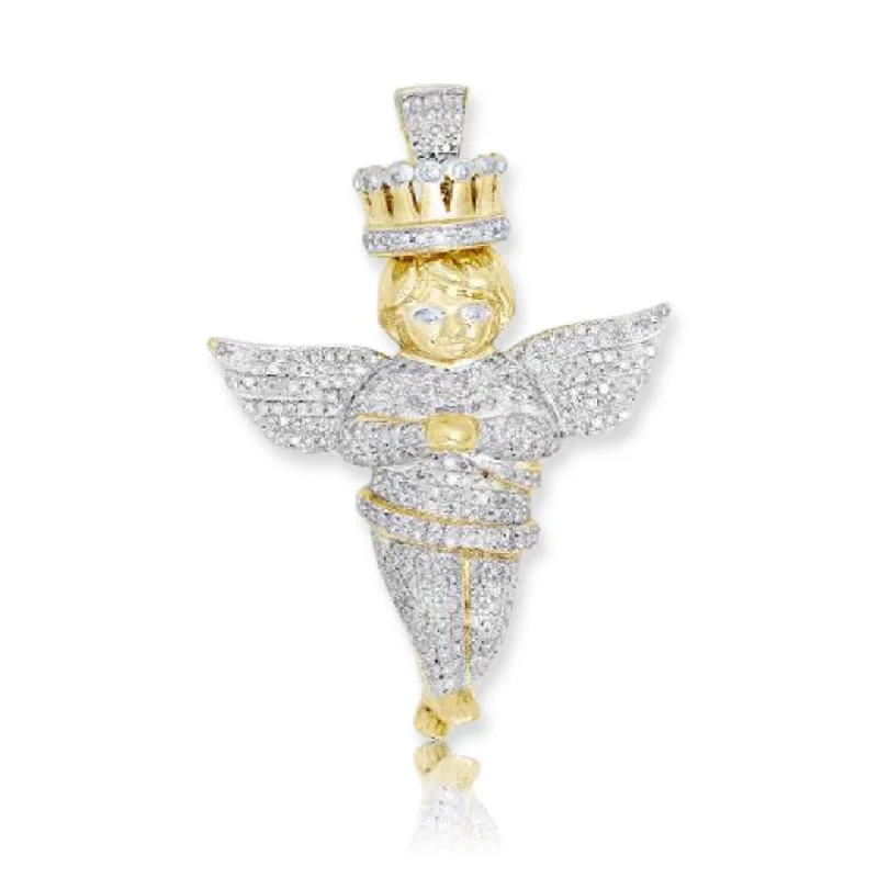 18K Gold - Plated Angel Wing Pendant for a Symbolic and Elegant Accessory10KY 1.00CTW DIAMOND ANGEL PENDANT WITH CROWN