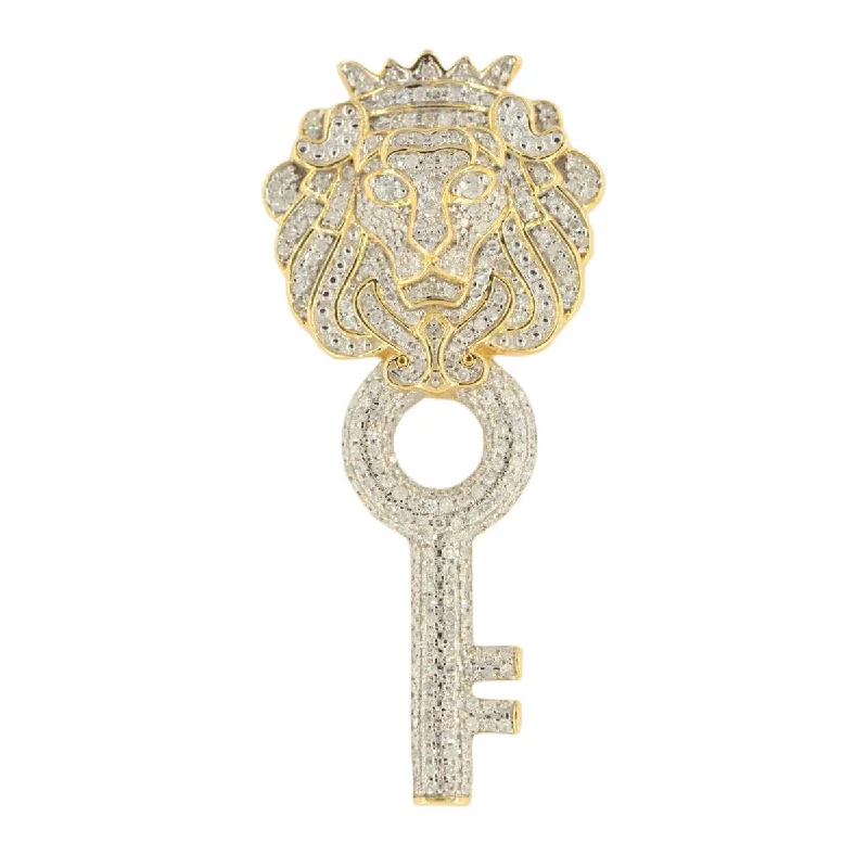 Retro - Inspired Art Deco - Patterned Pendant in Silver for Vintage Lovers10KY 1.00CTW DIAMOND LION HEAD KEY PENDANT SC4506