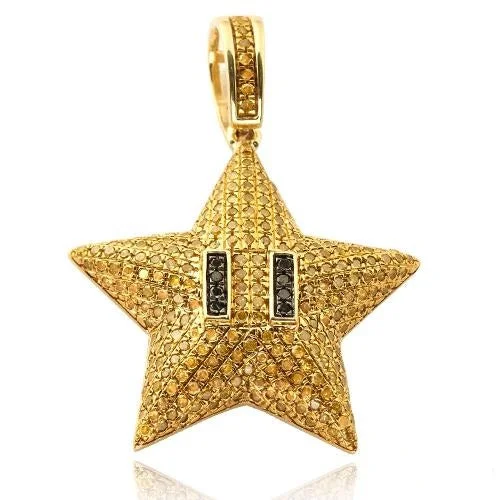 Handmade Leather - Wrapped Crystal Pendant for a Bohemian Aesthetic10KY 1.25CTW YELLOW AND BLACK DIAMOND STAR PENDANT