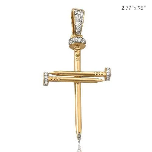 Magnetic - Locking Pendant with Hidden Compartment for Secret Messages14KY 0.30CTW DIAMOND NAILS CROSS PENDANT