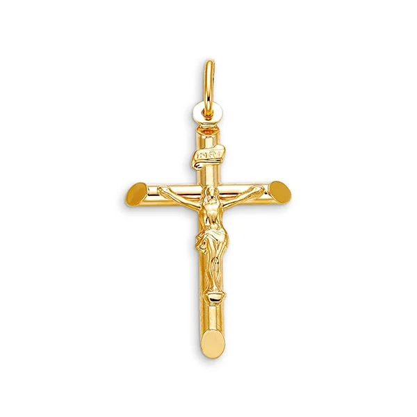 Adjustable - Chain Cubic Zirconia Solitaire Pendant for a Sparkling Gift10k Gold Tube Crucifix - 31mm