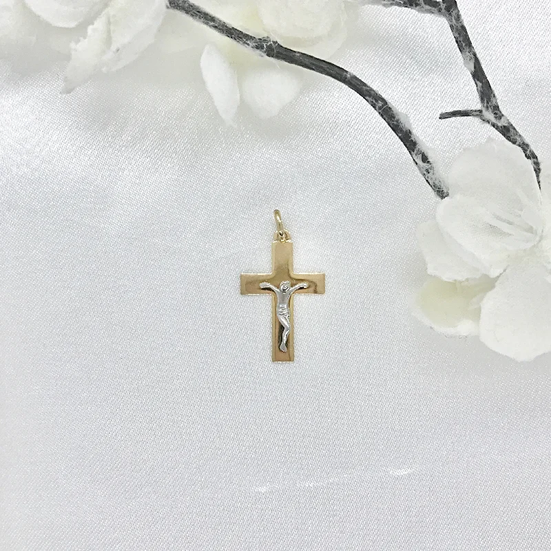 Customized Birthstone Pendant with Engraved Name for a Personalized Touch10k Two-Tone Gold Modern Crucifix