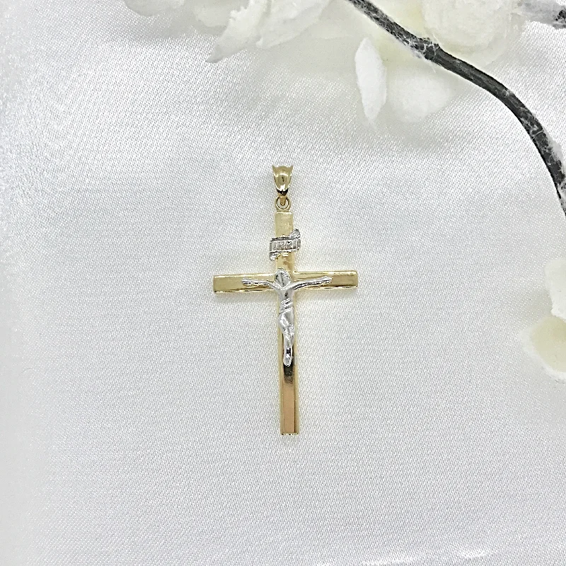 Retro - Inspired Art Deco - Patterned Pendant in Silver for Vintage Lovers10k Two-Tone Gold Religious Crucifix