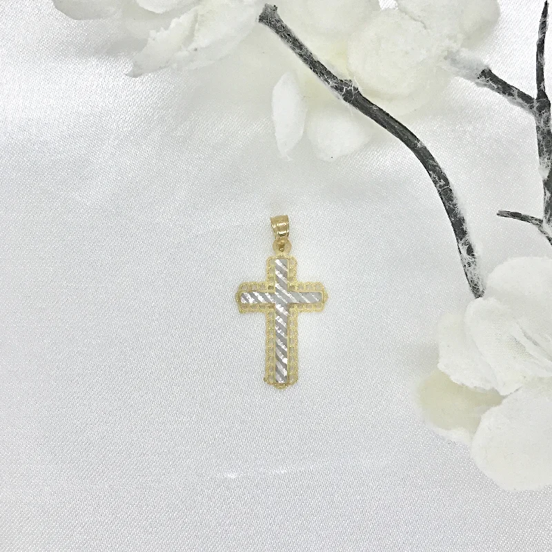 Glow - in - the - Dark Starry Sky Pendant for Nighttime Adventures10k Two-Tone Gold Sparkle Cut Cross