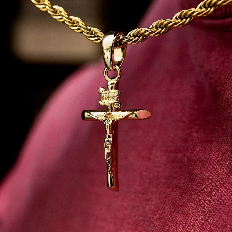 Customized Birthstone Pendant with Engraved Name for a Personalized TouchCrucifix in Yellow Gold