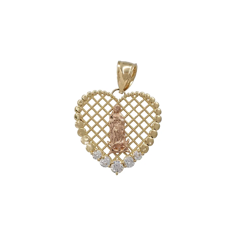 Adjustable - Chain Cubic Zirconia Solitaire Pendant for a Sparkling GiftTricolor Virgin Mary Mesh Beaded-Frame Heart Pendant (14K)