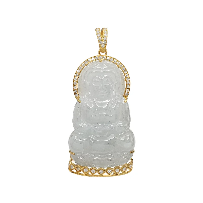 Hand - Carved Jade Buddha Pendant for Spiritual and Cultural SignificanceDiamond Guan Yin Jade Pendant (14K)