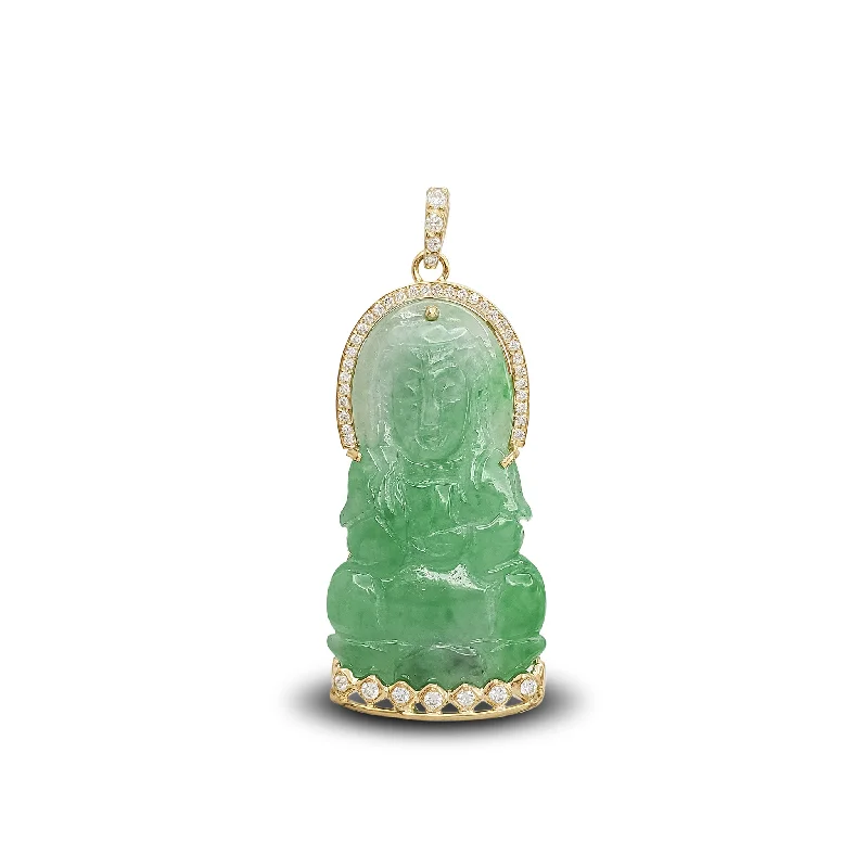 Hand - Carved Jade Buddha Pendant for Spiritual and Cultural SignificanceDiamond Guan Yin Jade Pendant (14K)