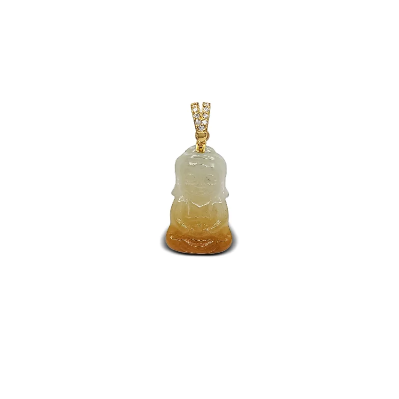 Double - Heart Pendant with Interlocking Design for CouplesDiamond Marbling Guanyin Jade Pendant (14K)