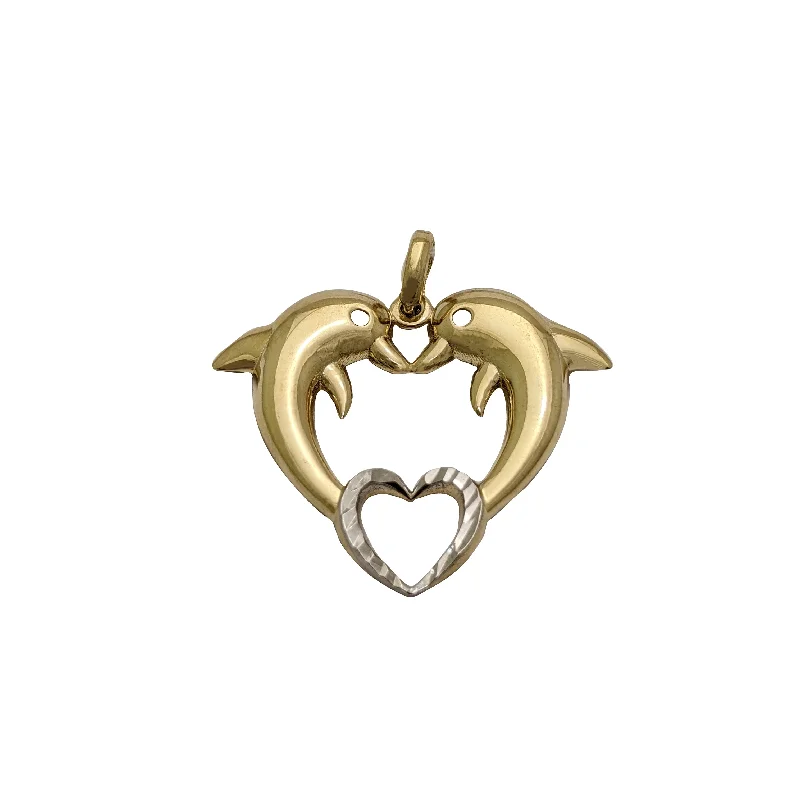 Laser - Cut Woodland Scene Pendant for Nature EnthusiastsDolphin Heart Pendant  (14k)