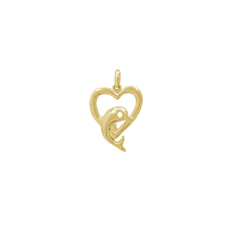 Glossy Heart Halo Dolphin Pendant (14K)