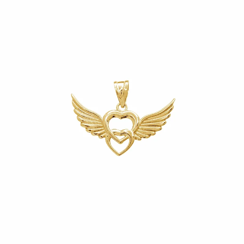 Magnetic - Locking Pendant with Hidden Compartment for Secret MessagesGlossy Winged Hearts Pendant (14K)