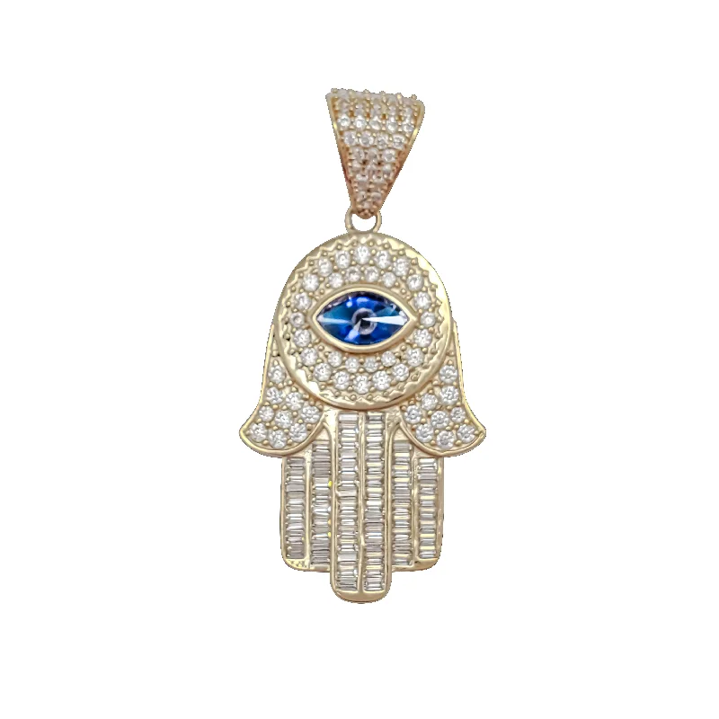 Pearl - Embellished Floral Pendant for a Feminine and Romantic LookHamsa Hand Baguette cut Pendant (14K)