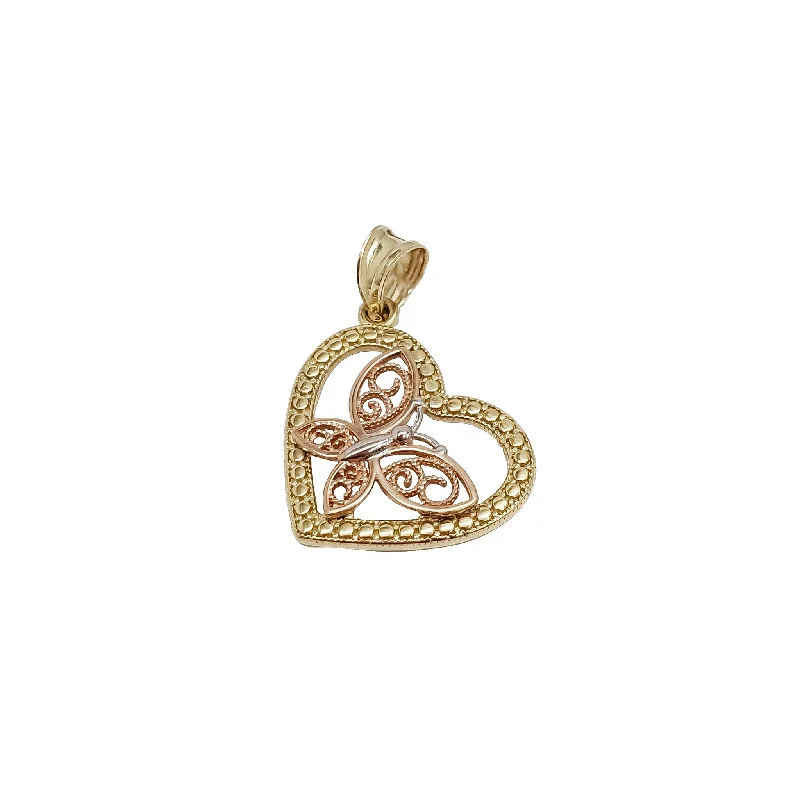 Double - Heart Pendant with Interlocking Design for CouplesHeart butterfly Pendant (14K).