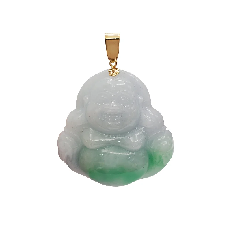 Hand - Carved Jade Buddha Pendant for Spiritual and Cultural SignificanceJade Laughing Buddha Pendant (14K)