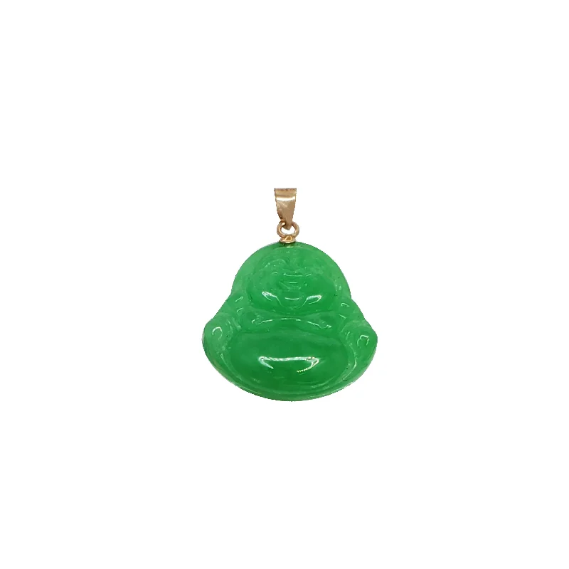 Customized Birthstone Pendant with Engraved Name for a Personalized TouchGreen Jade  Buddha Pendant (14K)