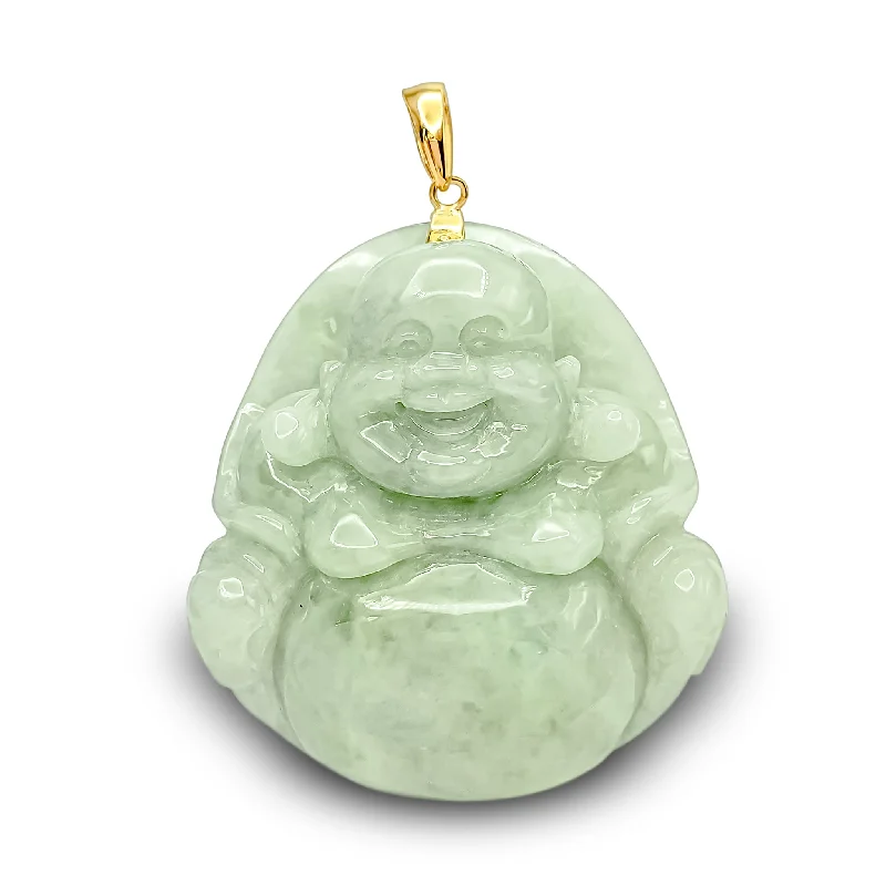 Hand - Carved Jade Buddha Pendant for Spiritual and Cultural SignificanceLaughing Buddha Jade Pendant (14K)