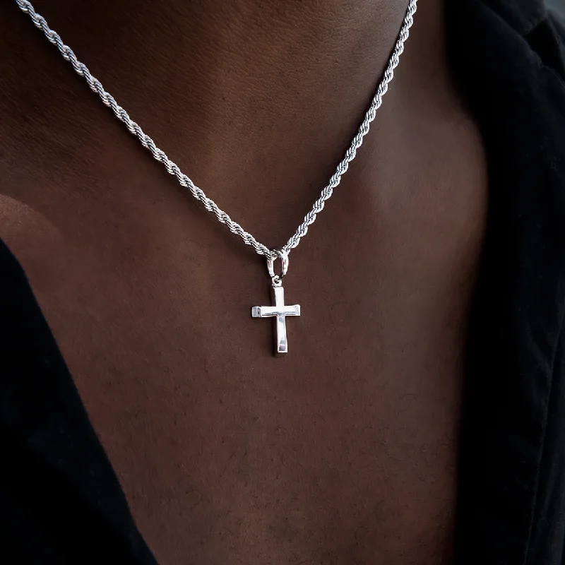 Customized Birthstone Pendant with Engraved Name for a Personalized TouchMicro Simple Cross Pendant in White Gold