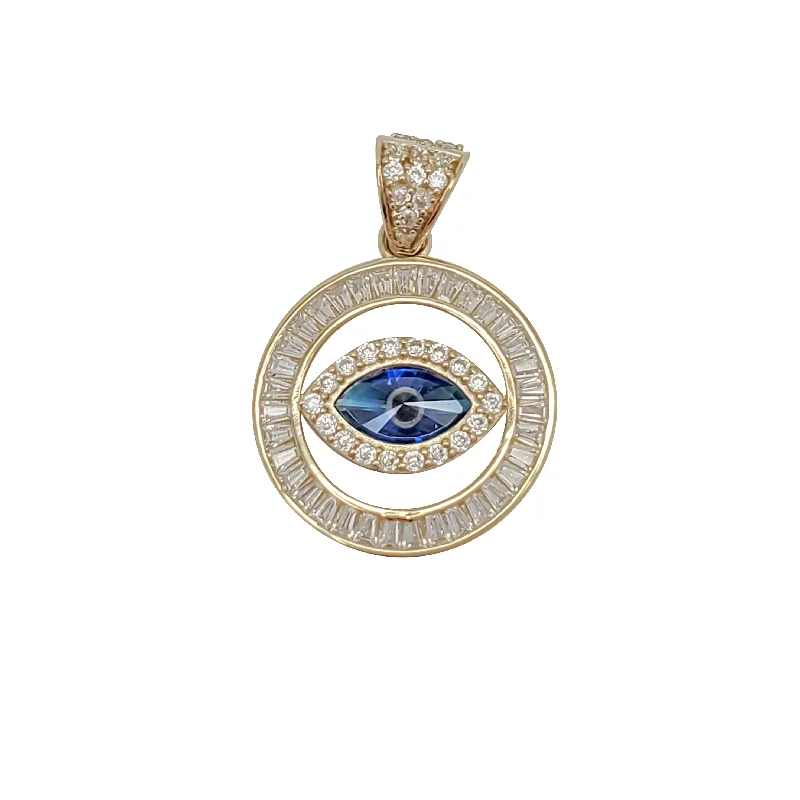 Rhinestone - Encrusted Crown Pendant for Little Girls' Dress - UpRound Evil Eye Baguette CZ cut (14K)