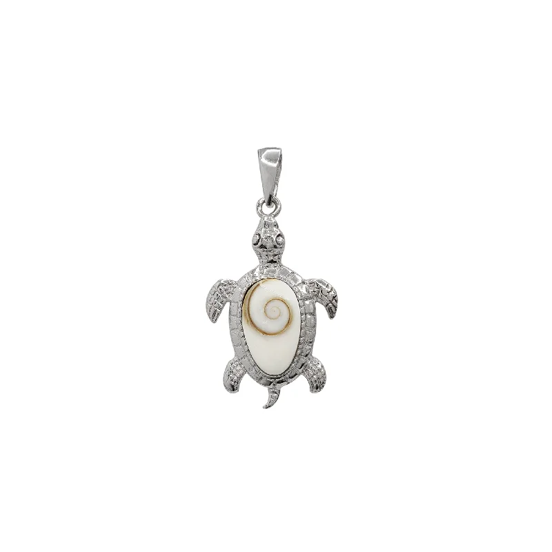 Mother - of - Pearl Inlaid Seahorse Pendant for Beach LoversTextured Turtle Shiva Eye Shell Pendant (Silver)