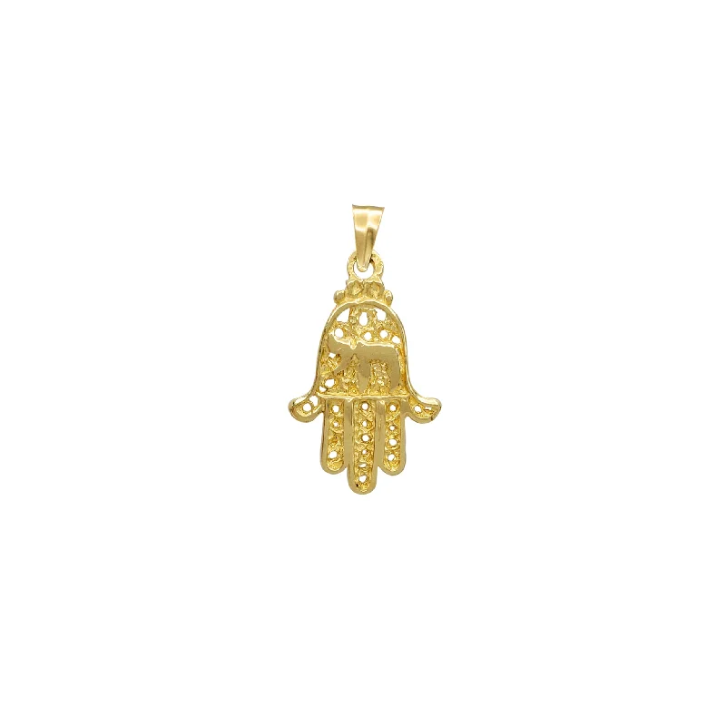 Double - Heart Pendant with Interlocking Design for CouplesTexuted Hamsa Hand w/ Chai Pendant (14K)