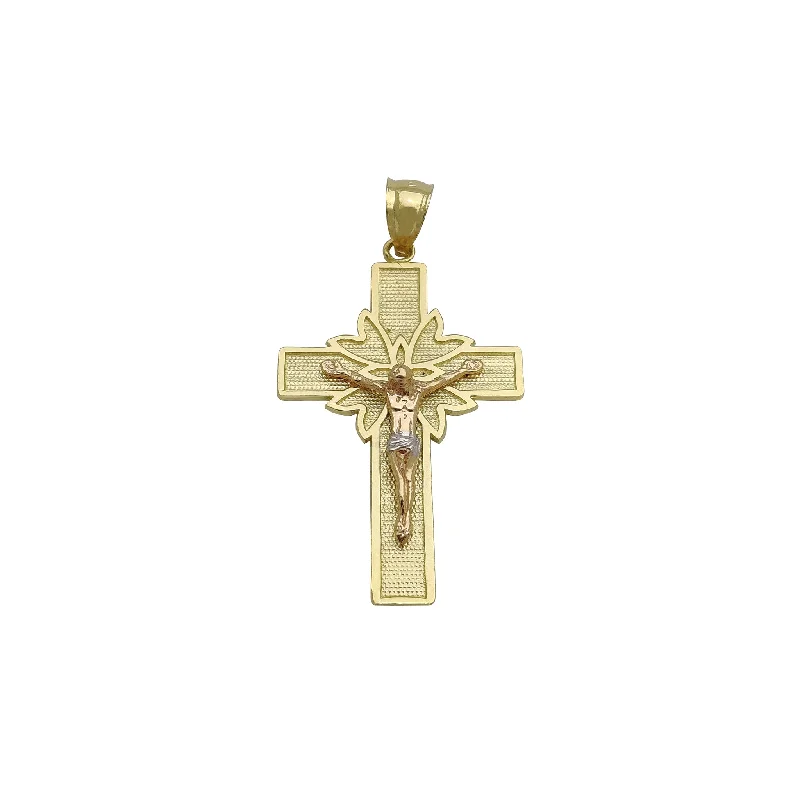 Handmade Leather - Wrapped Crystal Pendant for a Bohemian AestheticTri-Tone Crucifix Pendant (14K)