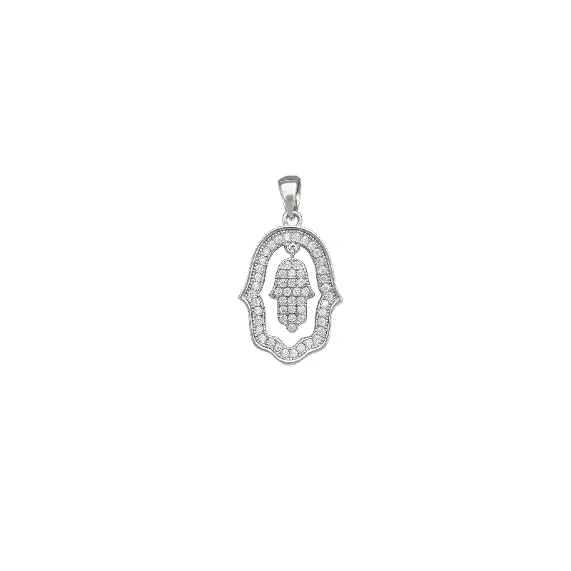 Glow - in - the - Dark Starry Sky Pendant for Nighttime AdventuresZirconia Halo Dangling Hamsa Hand Pendant (Silver)