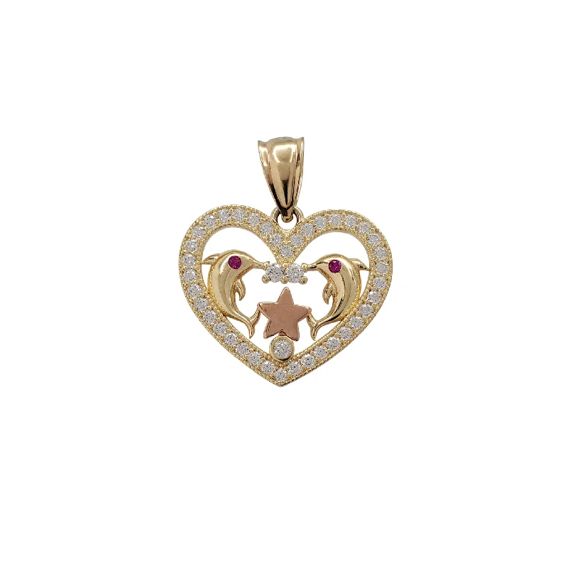 18K Gold - Plated Angel Wing Pendant for a Symbolic and Elegant AccessoryZirconia Halo Heart Dolphins Pendant (14K)