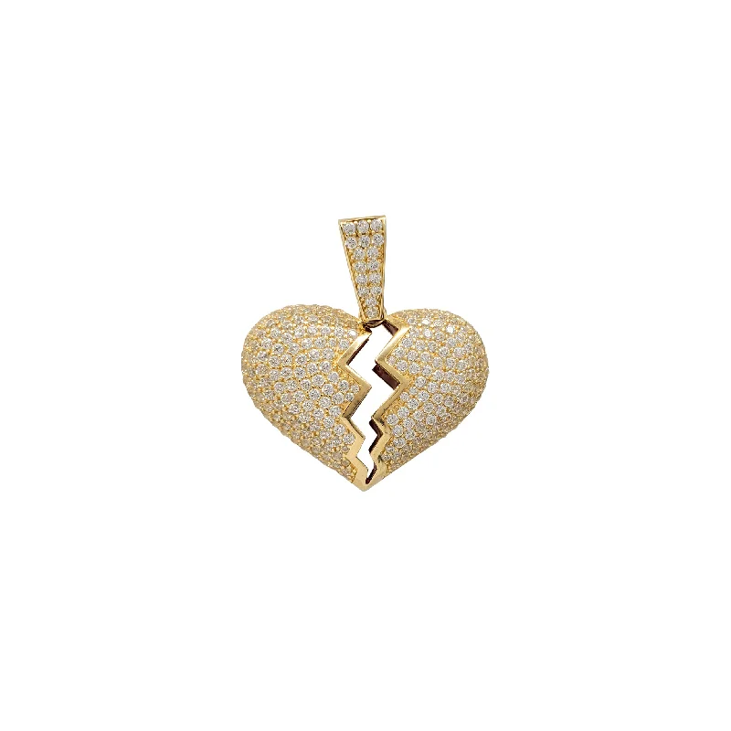 Handmade Leather - Wrapped Crystal Pendant for a Bohemian AestheticZirconia Puffy Broken Heart Pendant (14K)