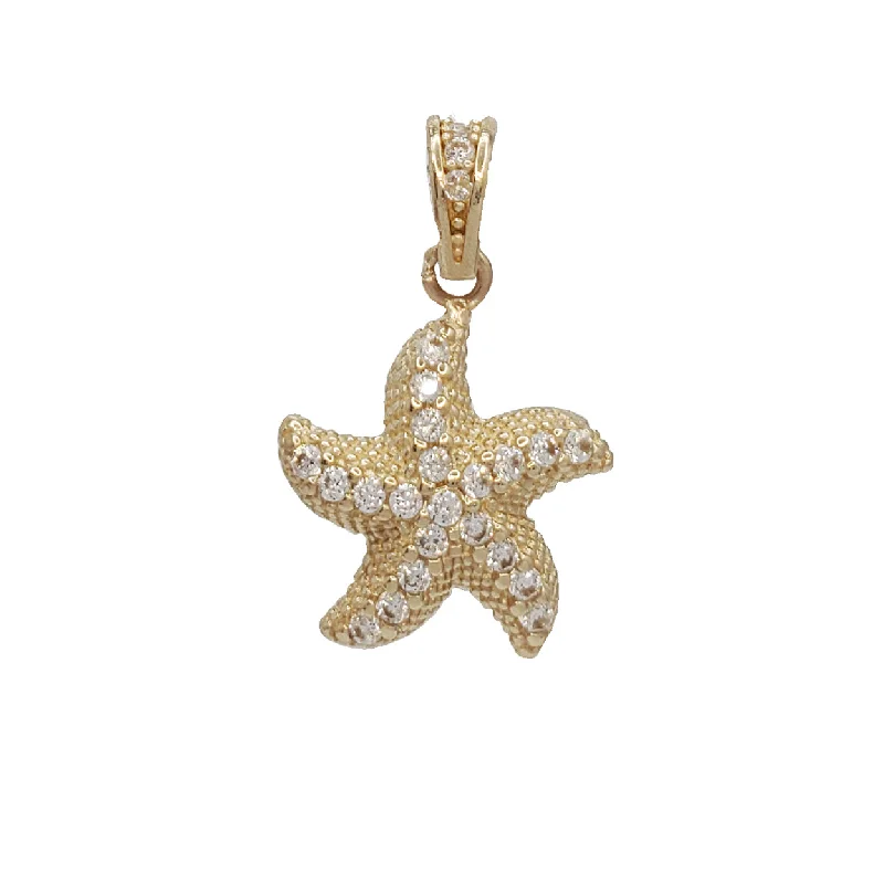 Rhinestone - Encrusted Crown Pendant for Little Girls' Dress - UpZirconia Starfish Pendant (14K)