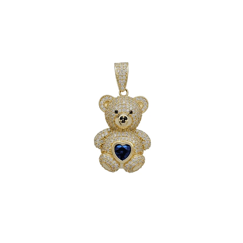 Customized Birthstone Pendant with Engraved Name for a Personalized TouchZirconia Teddy Bear Heart Tummy Pendant (14K)