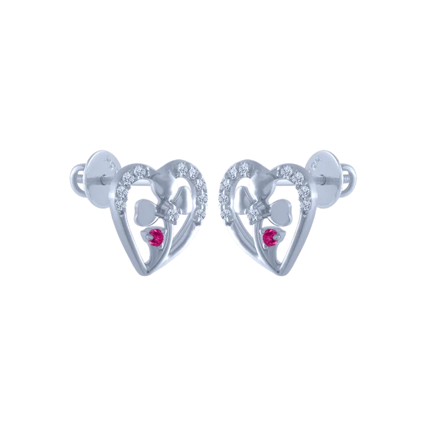 Cubic Zirconia - Encrusted Flower Stud Earrings in Pink for a Girly and Glamorous Accessory14k (585) White Gold And Diamond Stud Earrings For Women