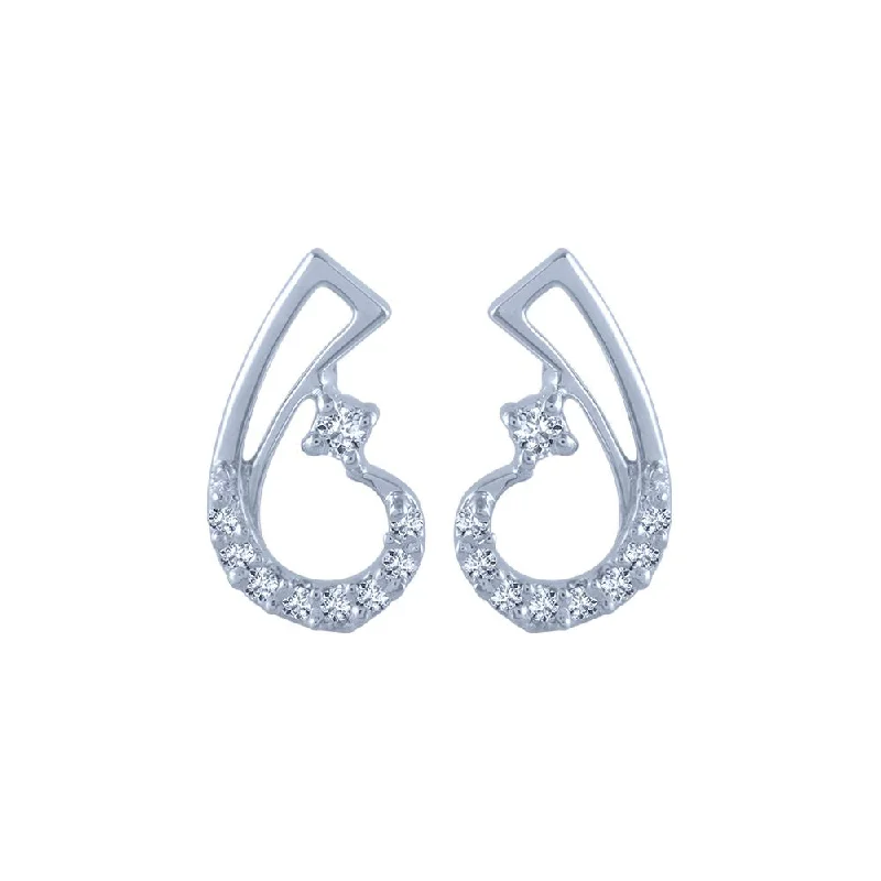 14k (585) White Gold And Diamond Stud Earrings For Women