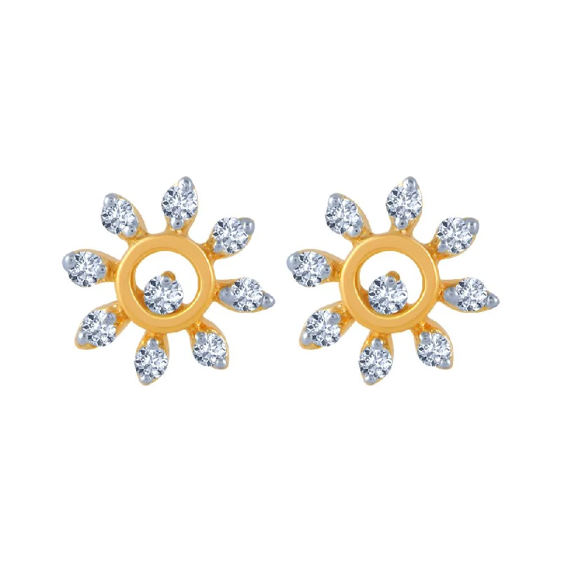 Cubic Zirconia - Encrusted Flower Stud Earrings in Pink for a Girly and Glamorous Accessory14k (585) Yellow Gold And Diamond Stud Earrings For Women