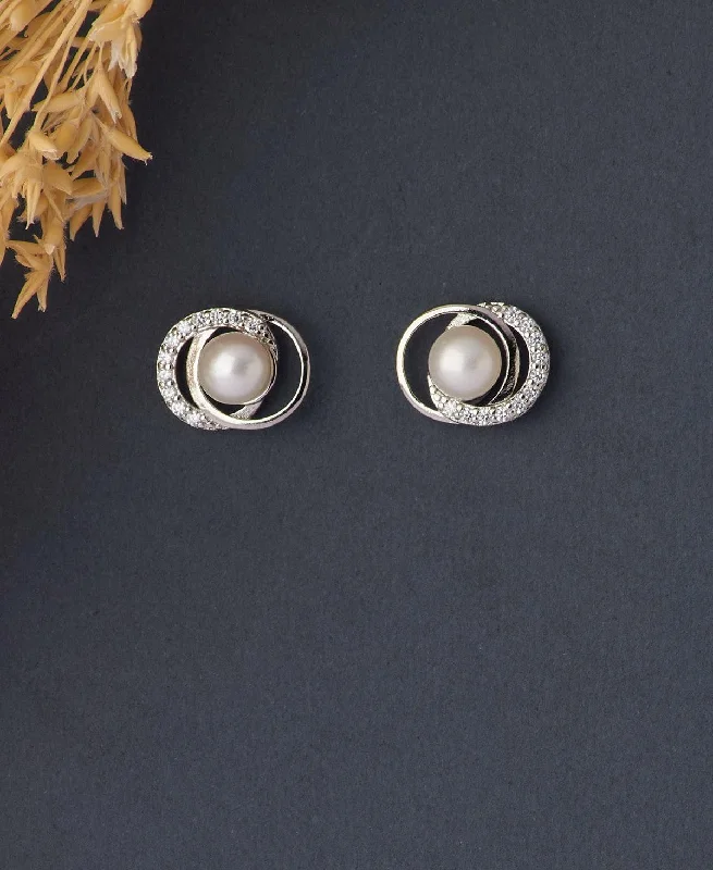 Leather - Inlaid Stud Earrings in Brown for a Rustic and Unique DesignClassic White Stud Pearl Earring